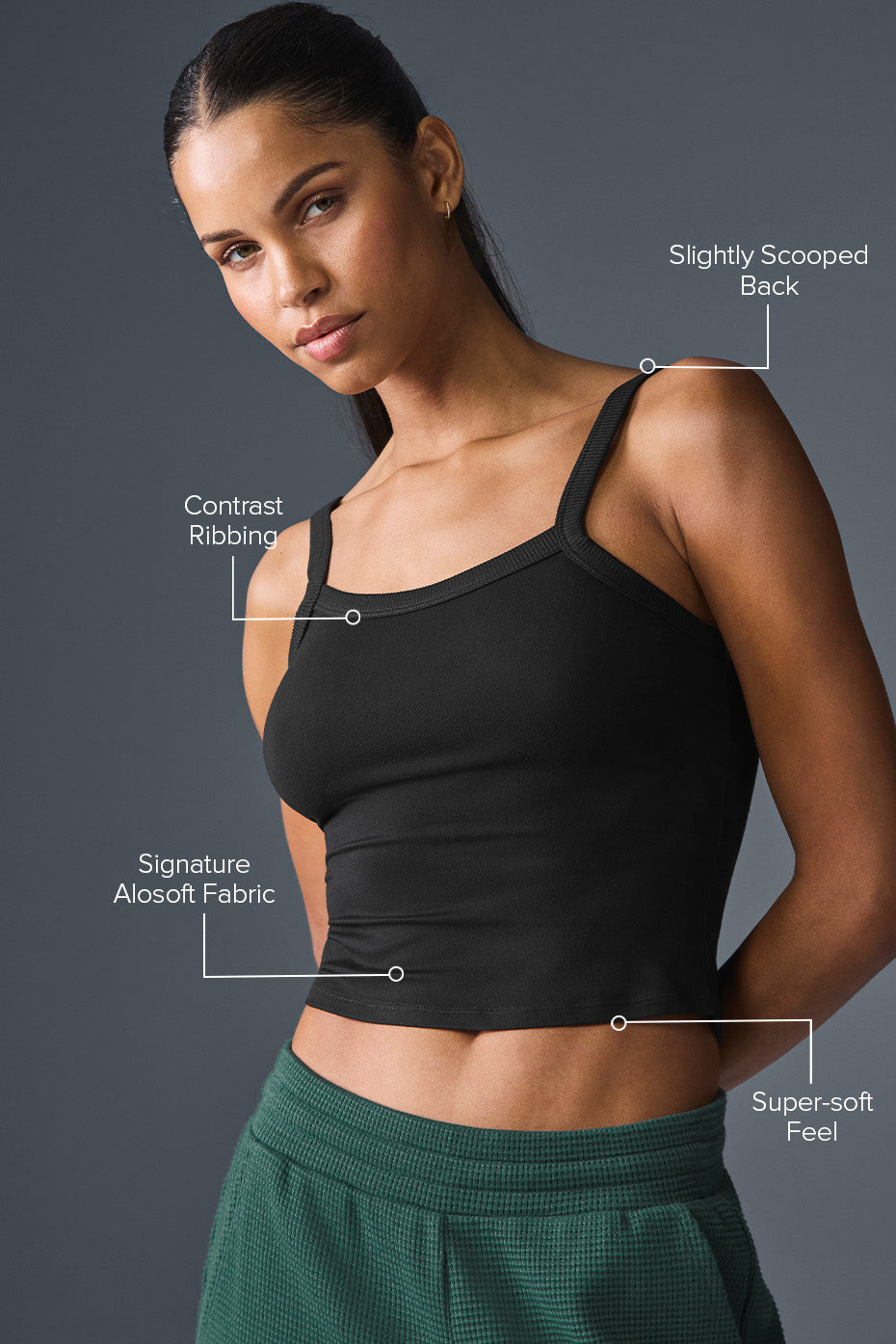 Close-up of ultra-soft fabric texture on black tank top