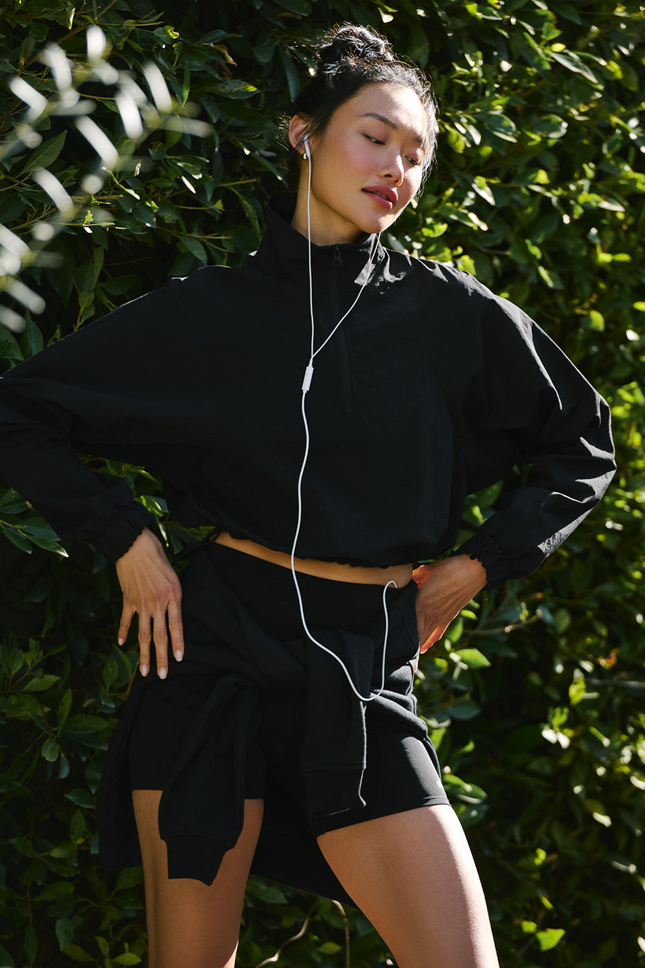 Alo alumni pullover styled with high-waisted leggings