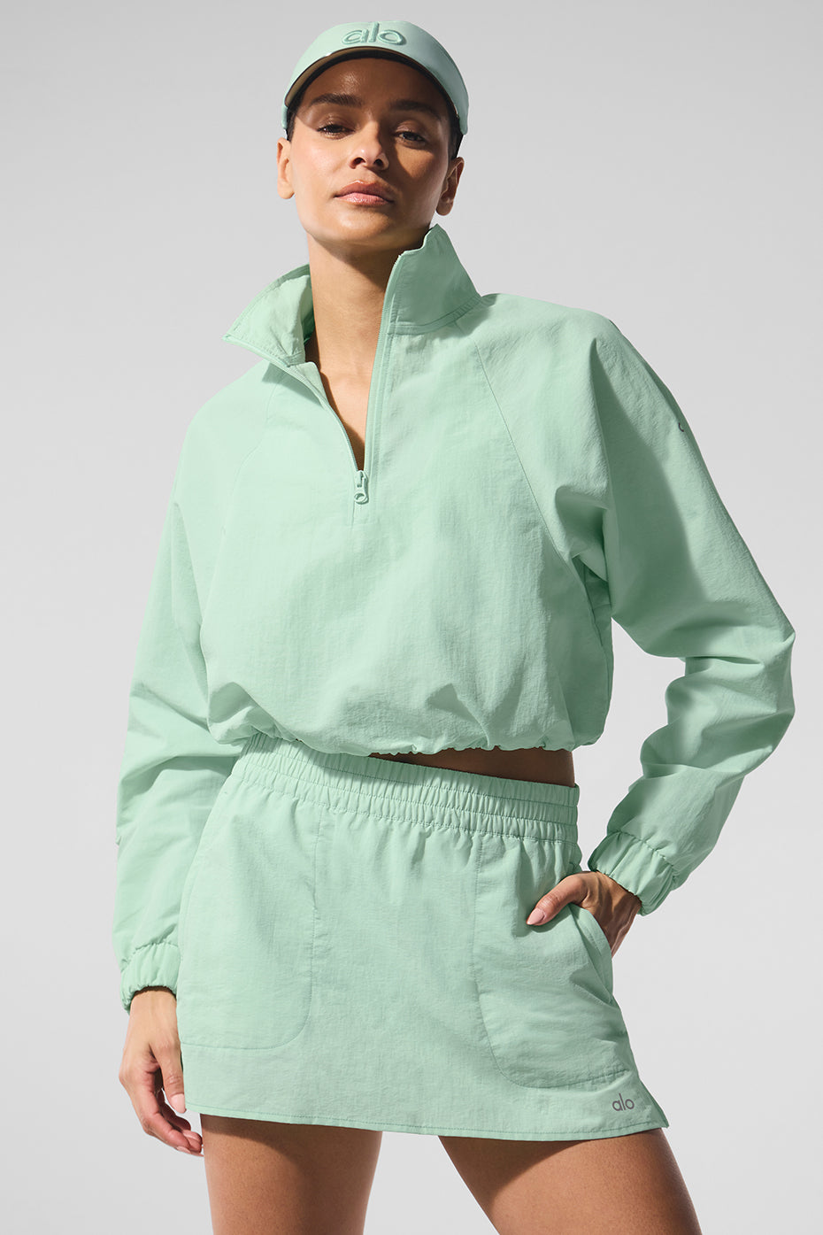 Close-up of the quarter zip detail on the stylish pullover.