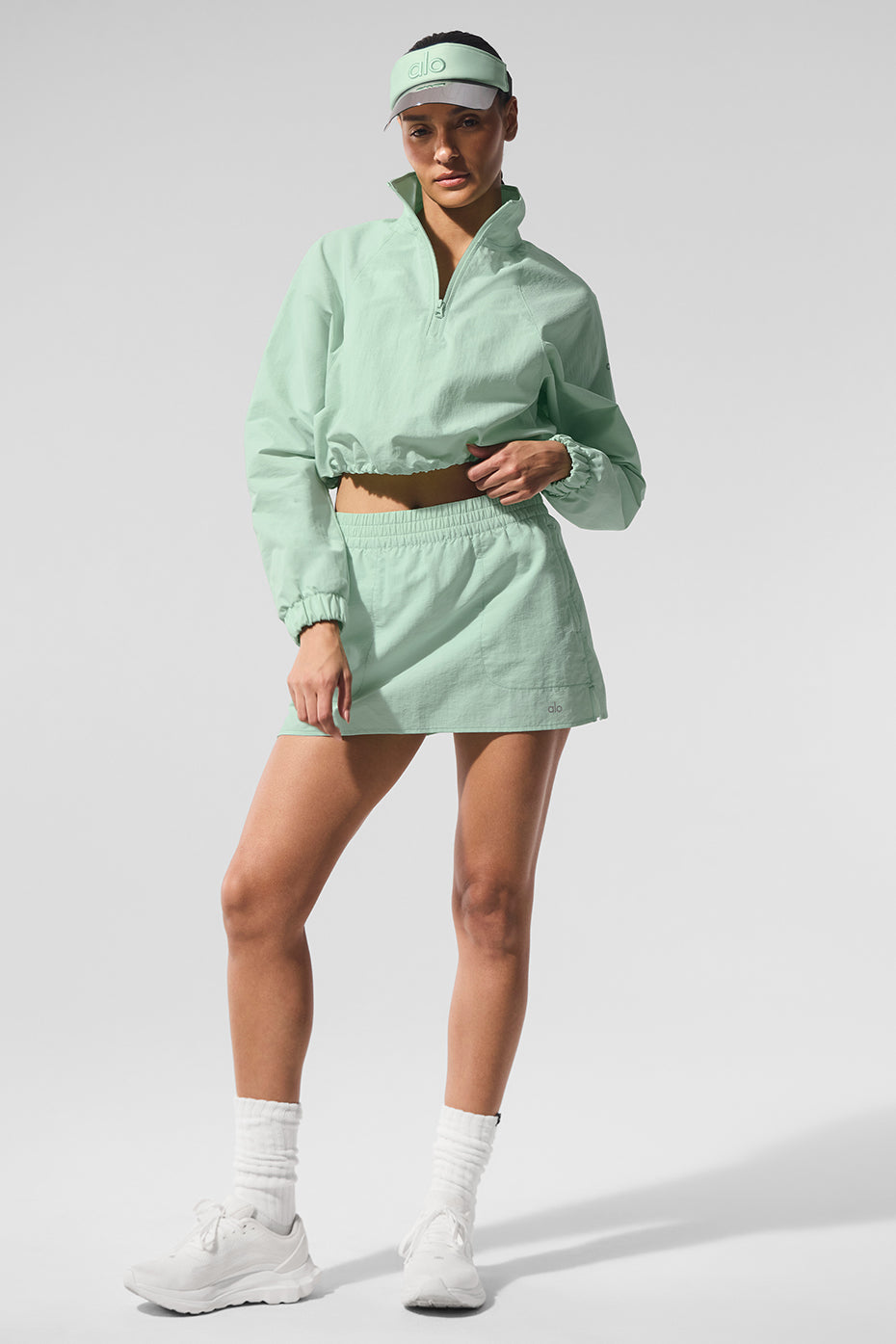 Close-up of the quarter zip detail on the stylish pullover.