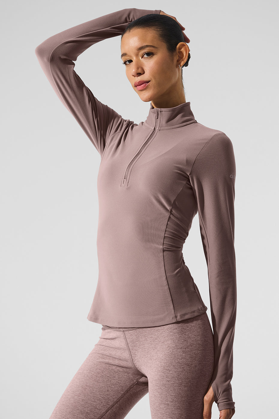 Close-up of Alosoft half zip sweatshirt fabric texture