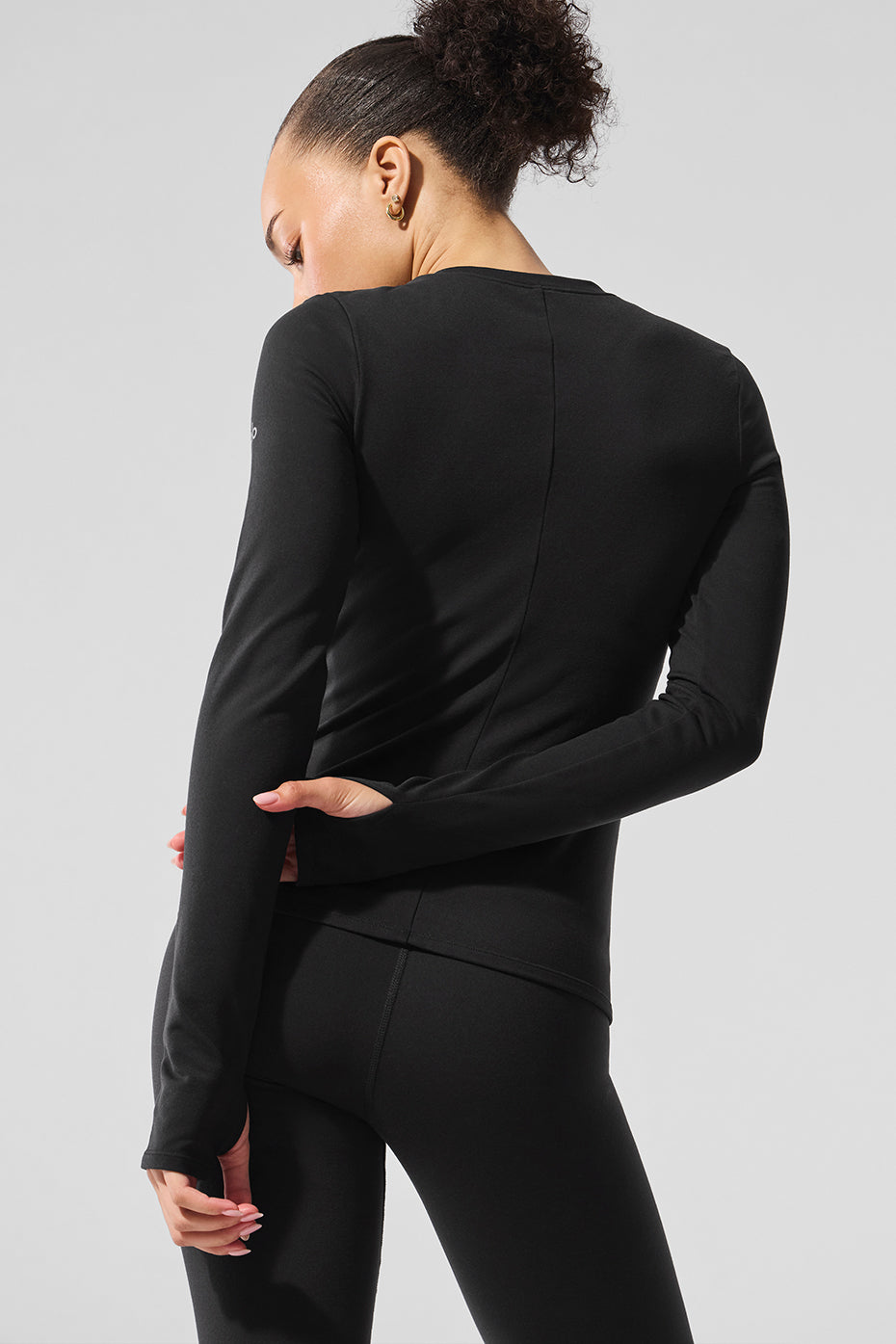 Close-up of the breathable mesh long sleeve top fabric