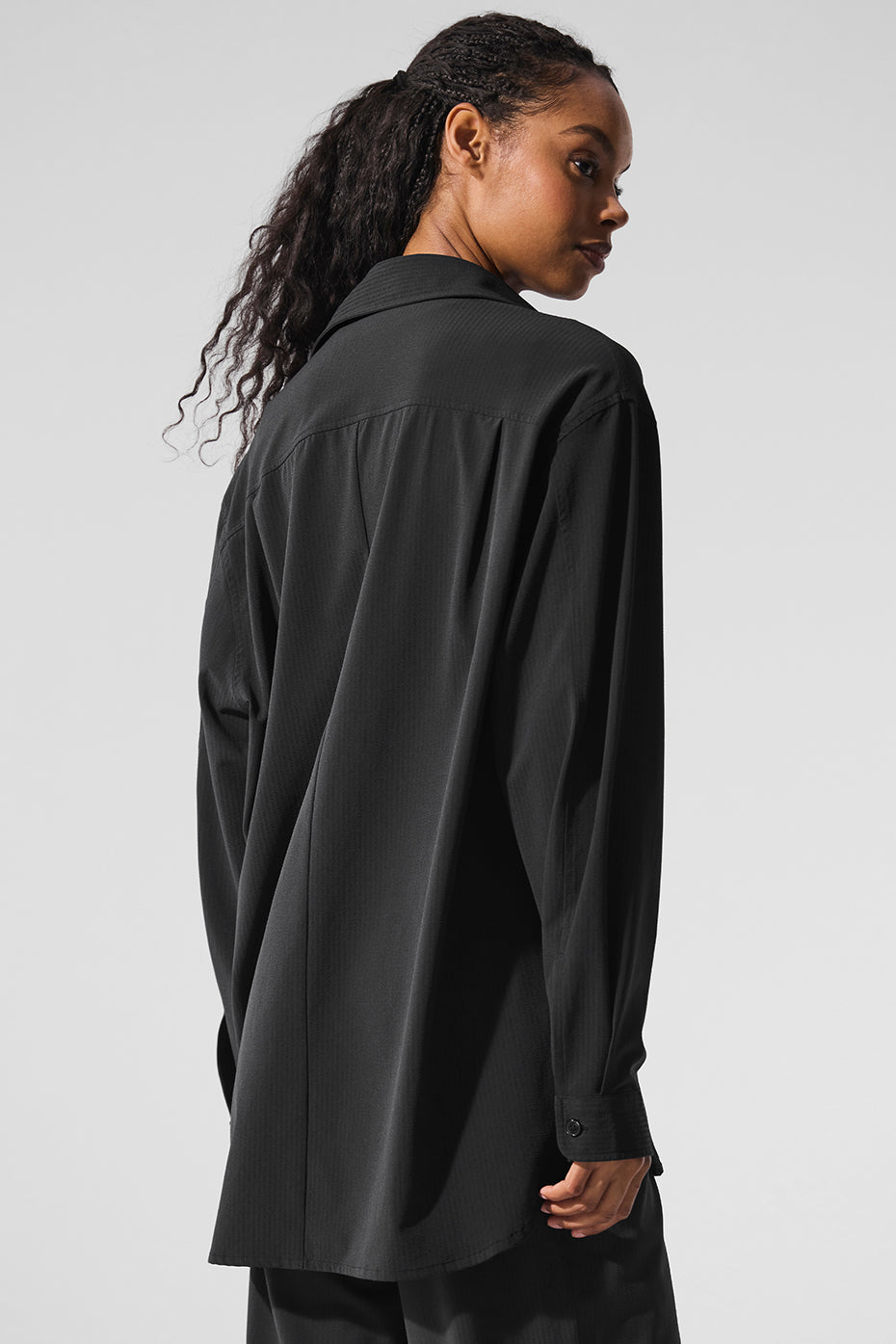 Front view of the Dreamscape oversized long sleeve shirt, showcasing its stylish design.