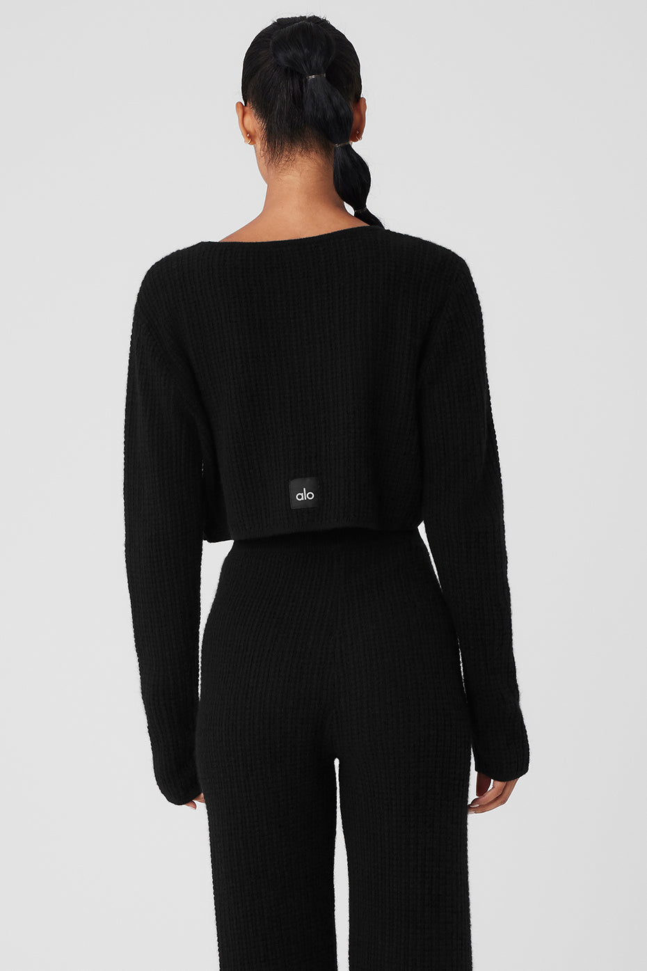 Close-up of the waffle knit fabric detailing