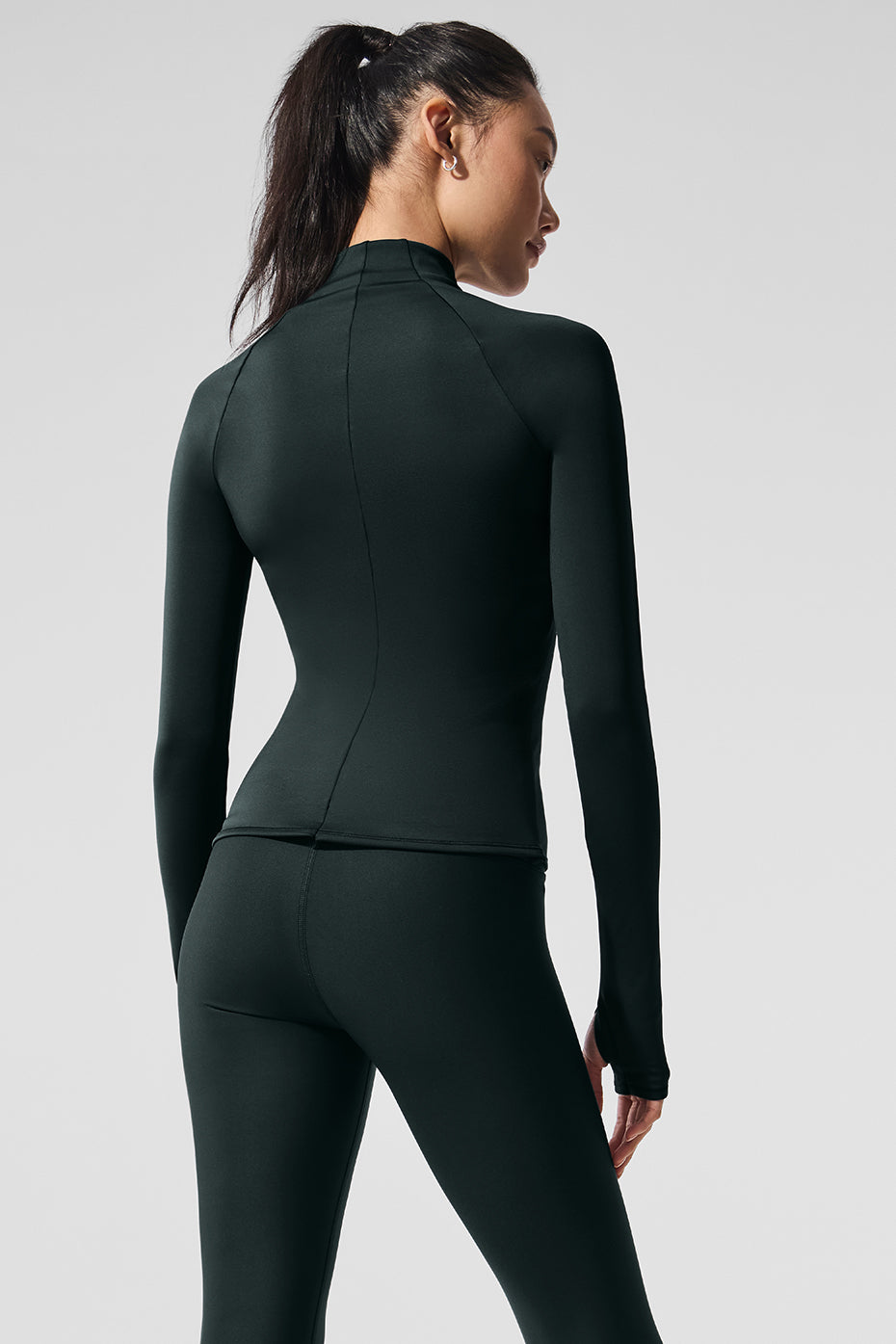 Close-up of the fleece layer texture of the womens quarter zip top.