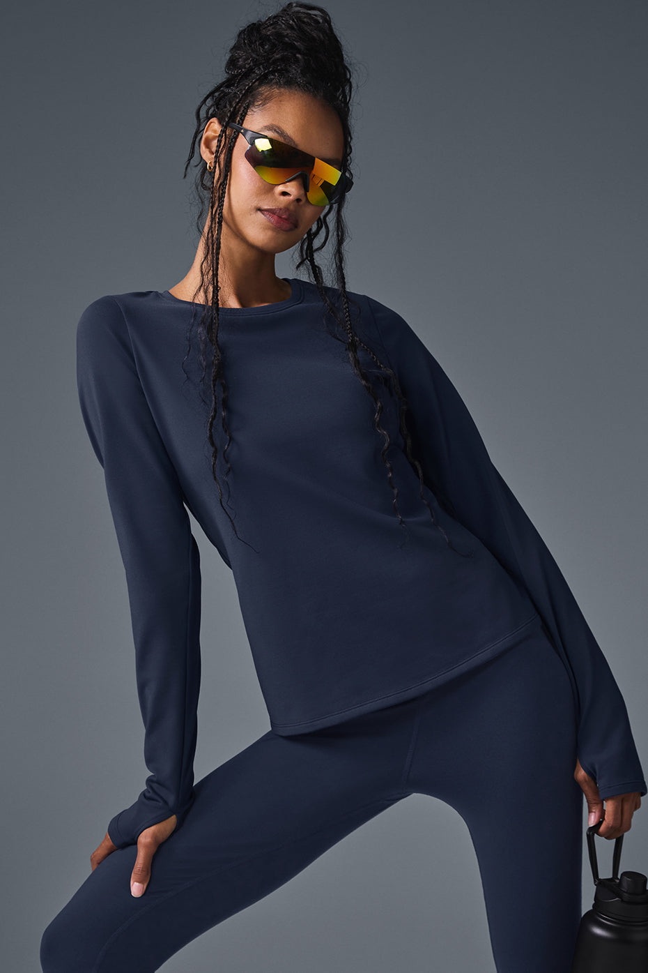Airbrush Winter Warm long sleeve top in navy, showcasing its sleek design.