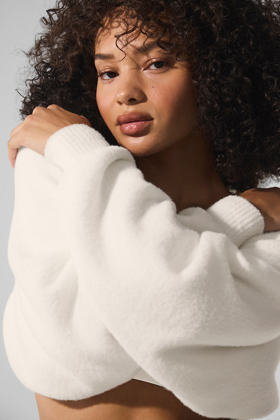 Close-up of shawl collar cardigan sweater detailing