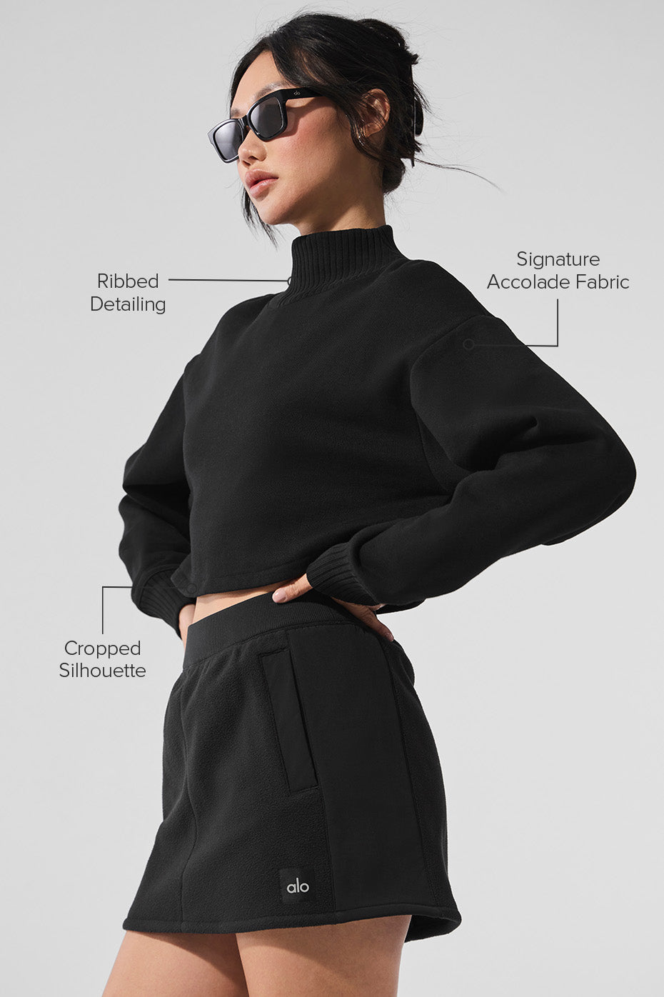 Model wearing Cropped Serenity Fitness Coverup with matching sweatpants.