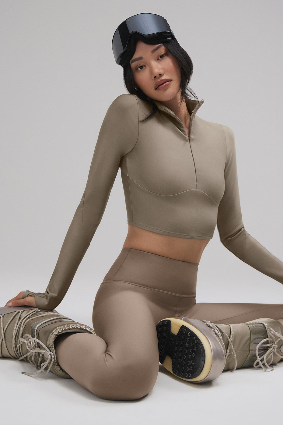 Airlift Cozy Ski Time Long Sleeve Top displayed on a model in a snowy landscape.