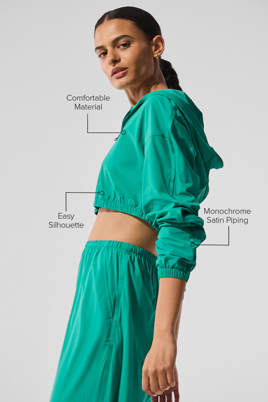 Back view showing the hoodies tailored crop fit