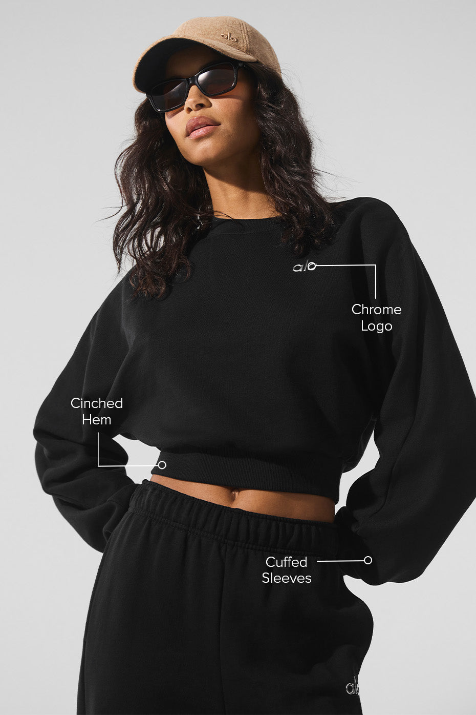 Detail shot highlighting fleece interior and neckline stitching on sweatshirt