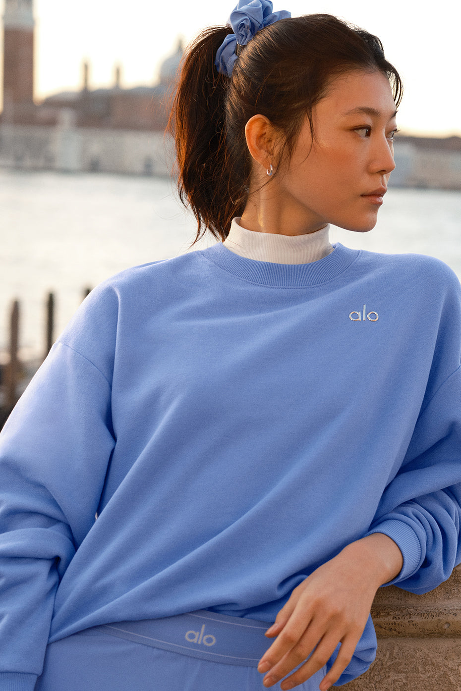 Accolade crew neck pullover in royal blue, front view