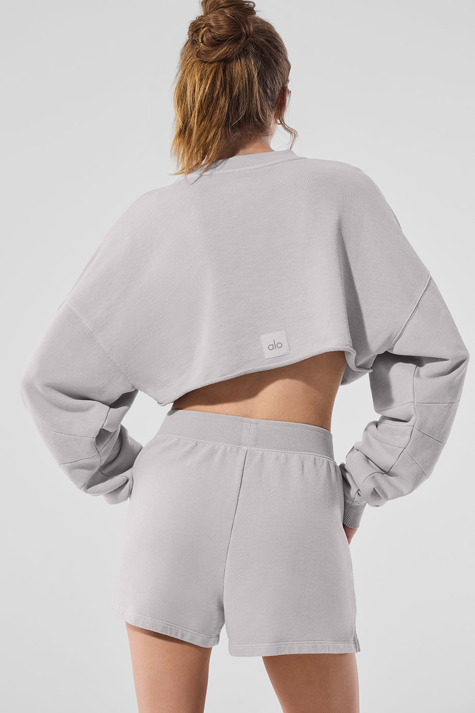 Detail shot of the fabric texture on the washed cropped pullover.