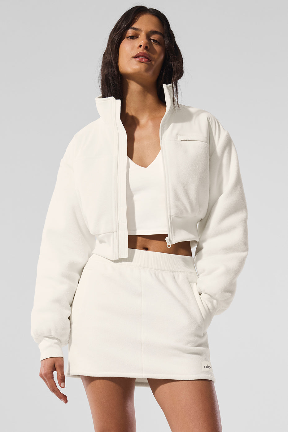 Side detail showing dropped-shoulder fit and fleece texture