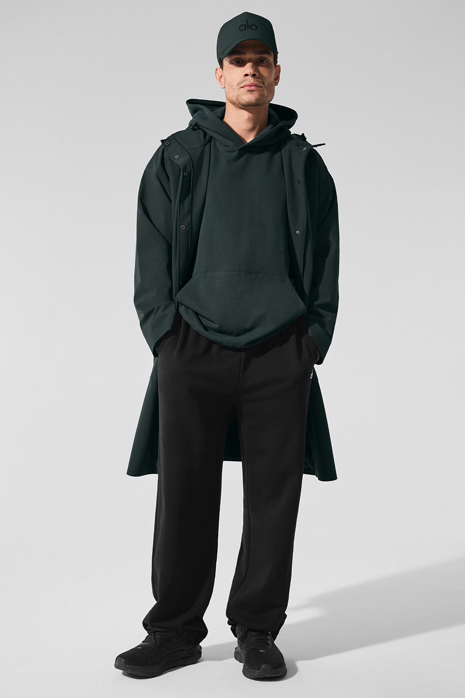 Stylish long coat for guys, designed for wet weather