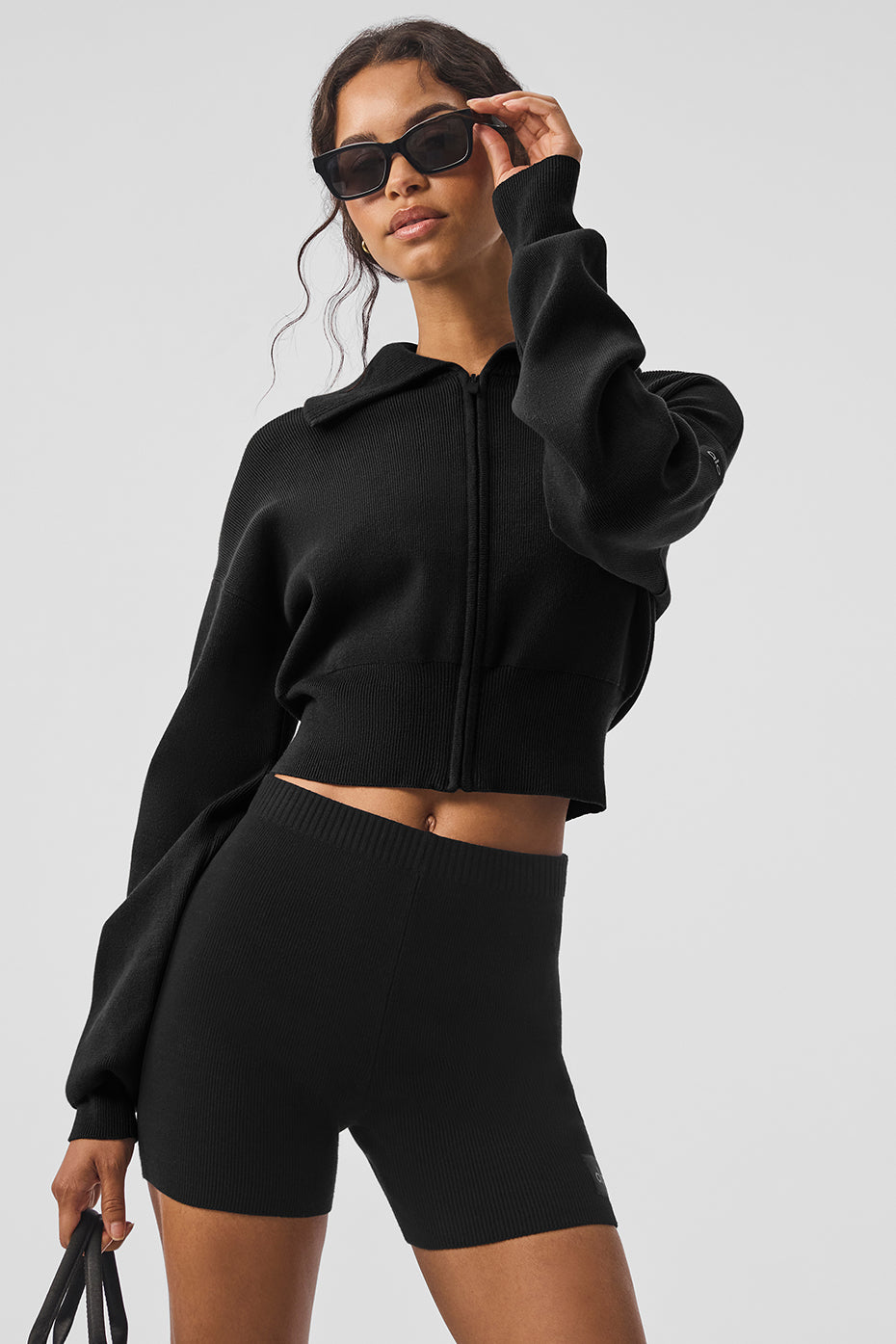 Front view of the Scholar Knit Cropped Jacket, showcasing its oversized collar.