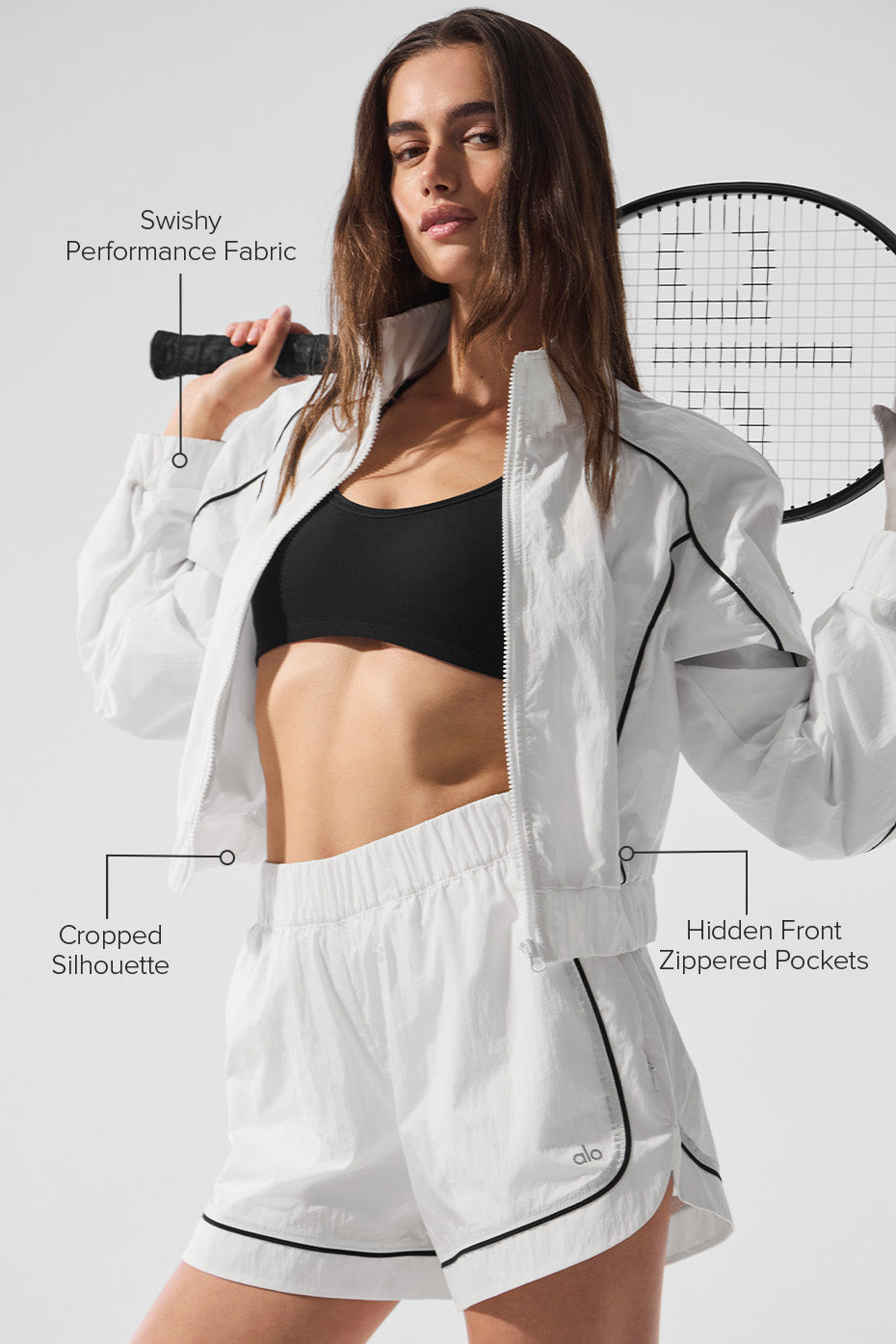 Side view of the Elevate Activewear Full-Zip Jacket highlighting the cropped silhouette.