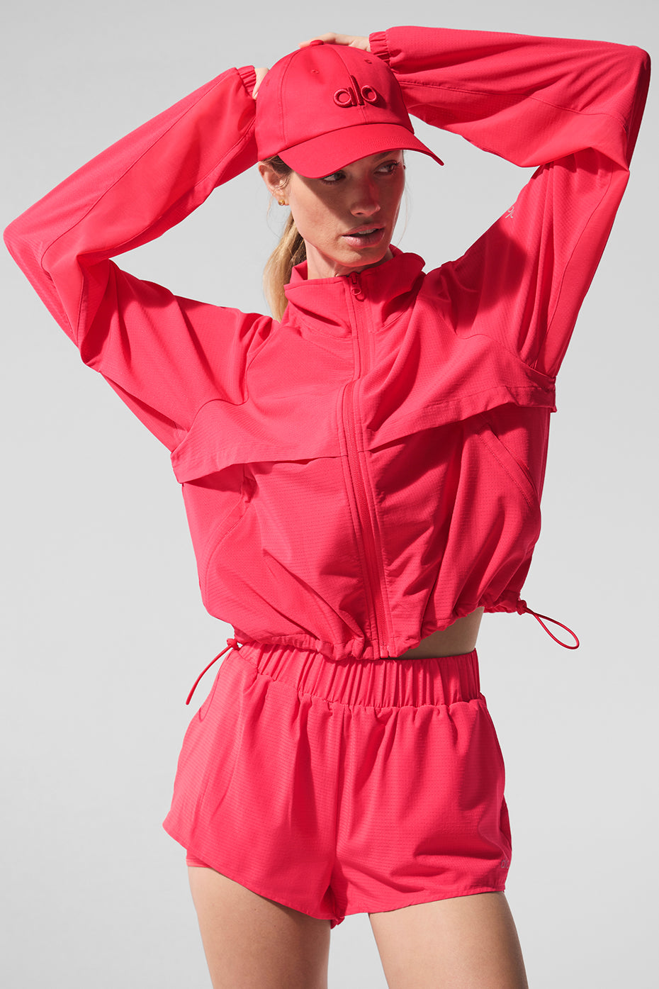 Close-up of the lightweight fabric of the Sport Star zip up jacket, highlighting its breathability.