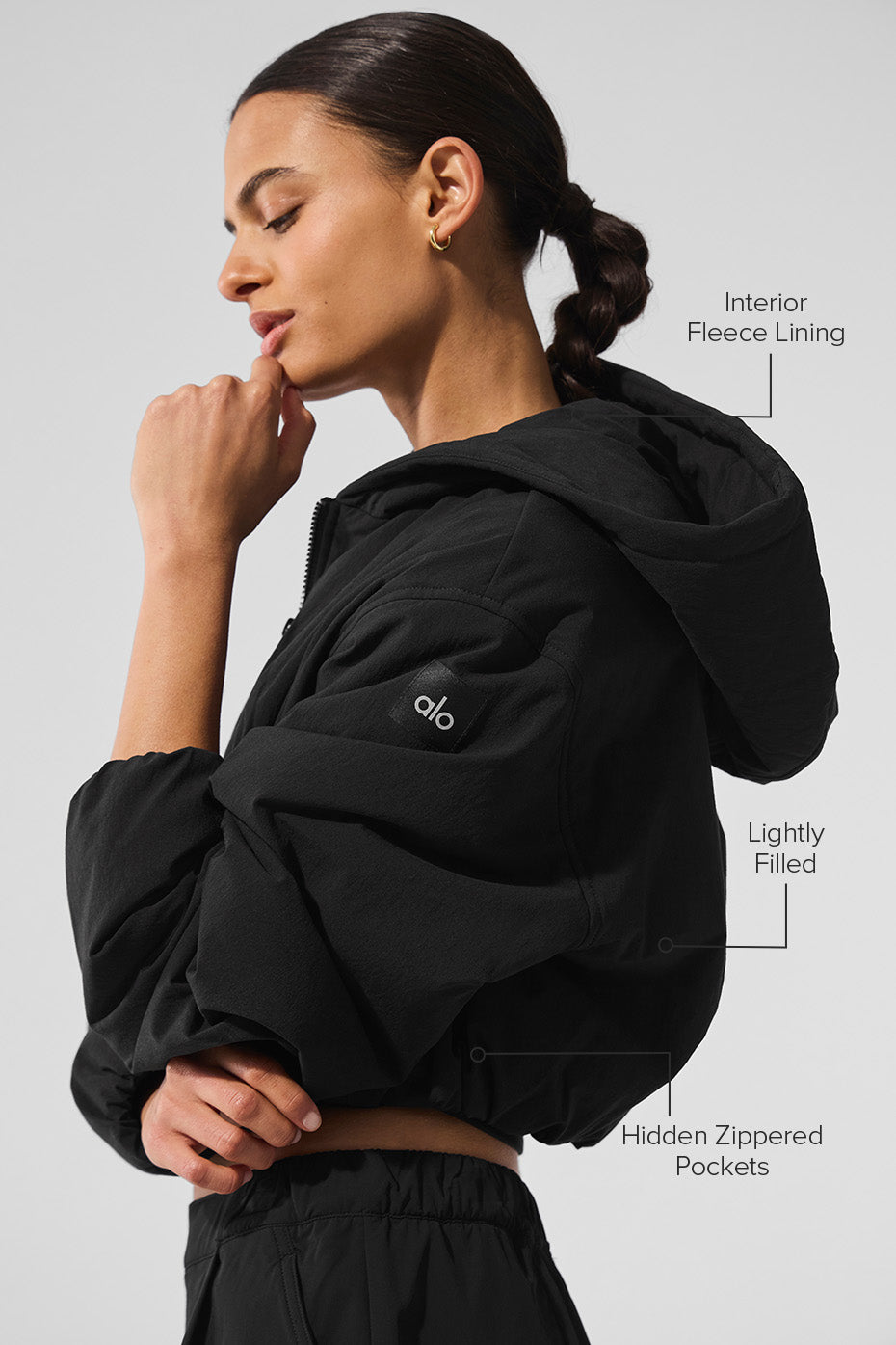 Full zip hoodie displayed on a model in an urban setting, ideal for casual outings.