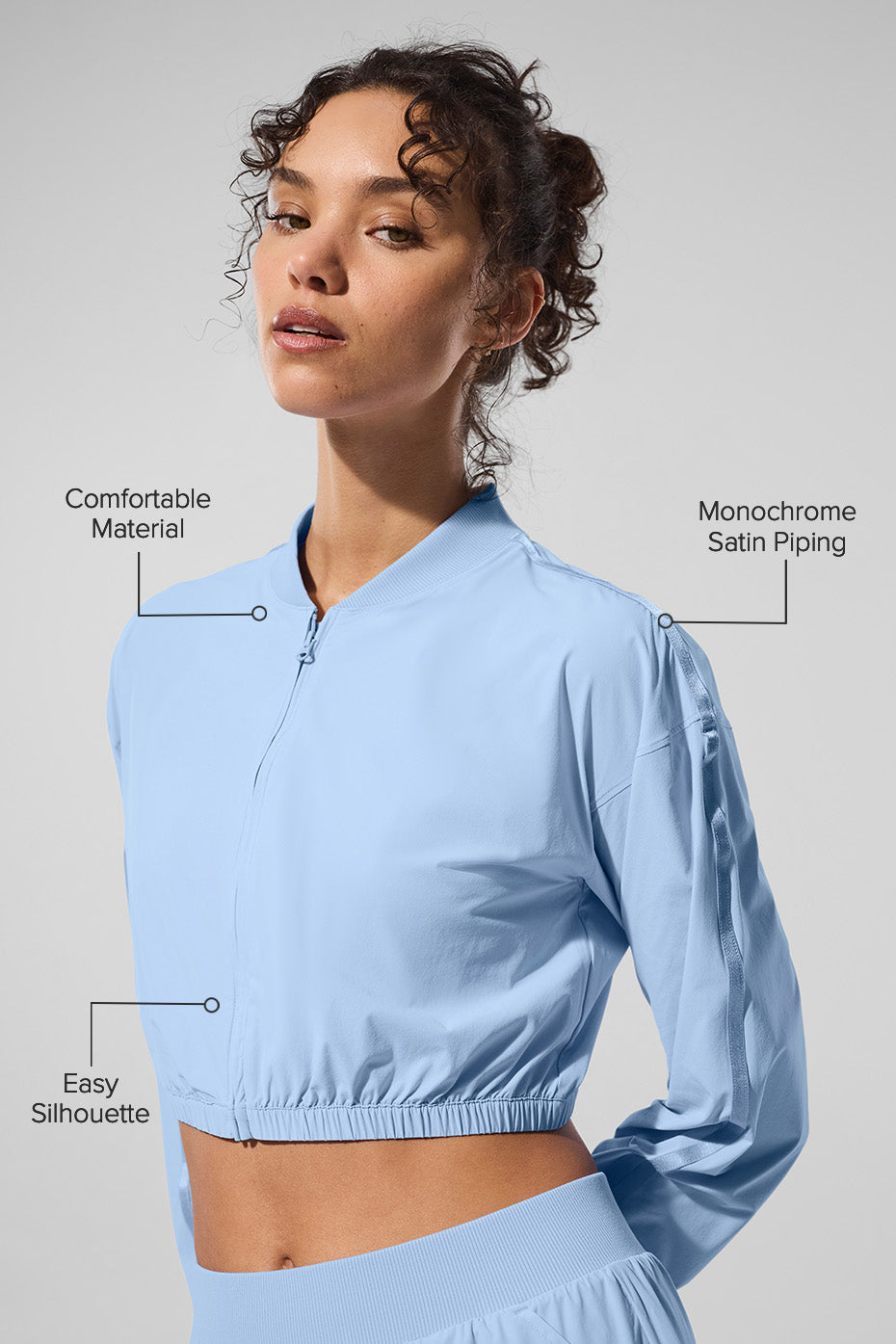 Model wearing the lightweight cover up during a casual outing.