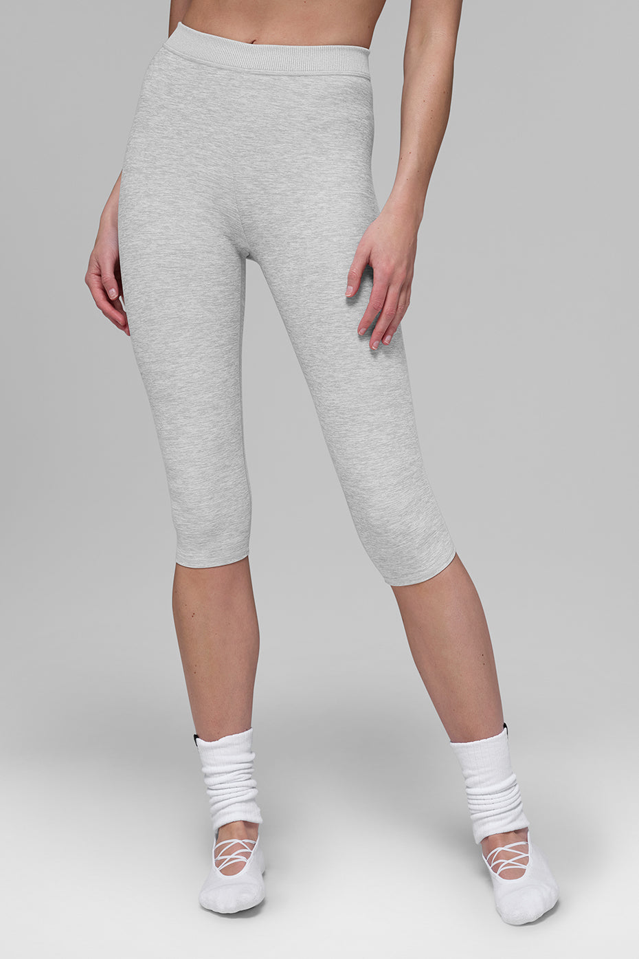 Front view of Athleta High-Waist Capri in Athletic Heather Grey