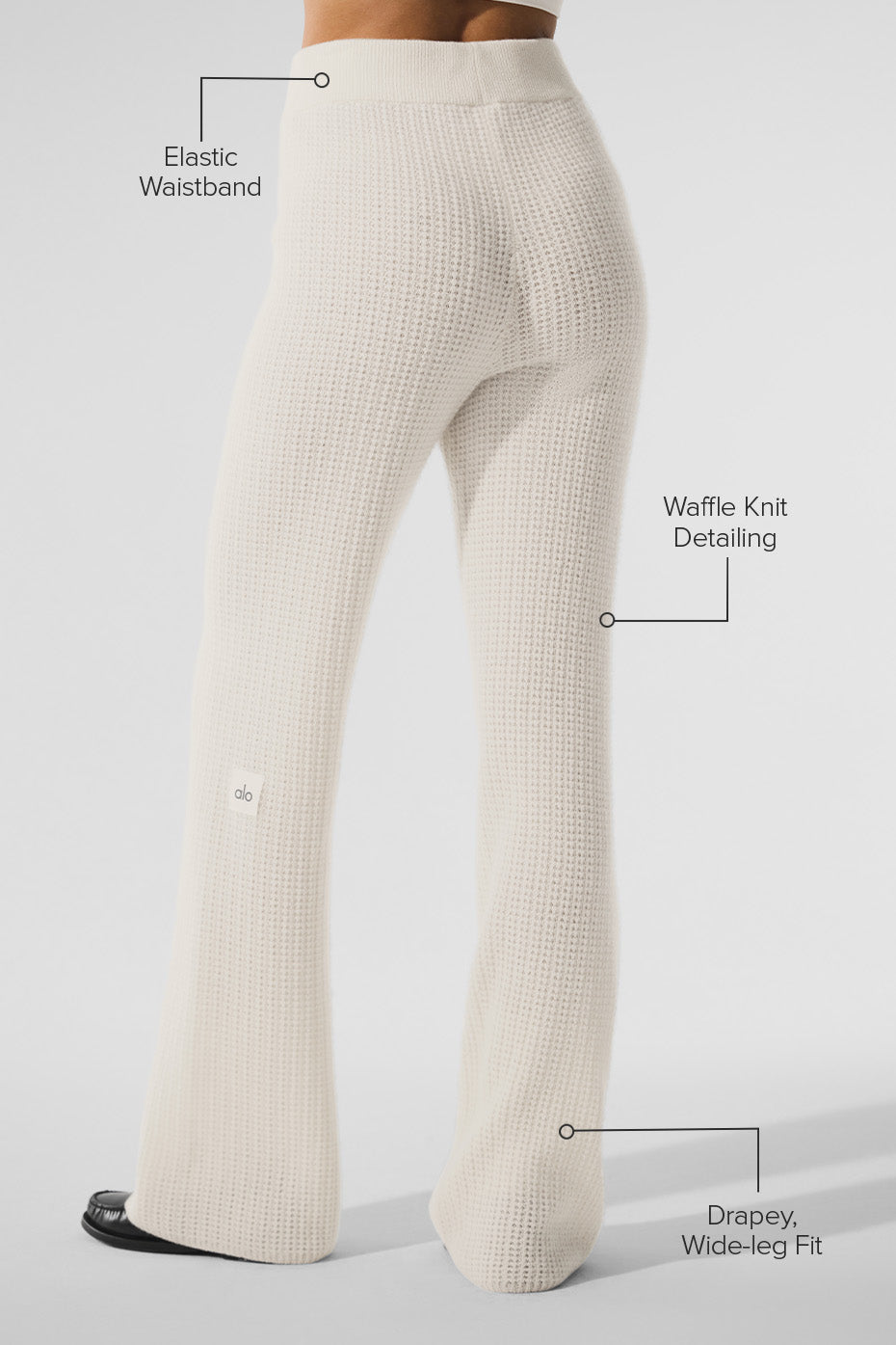 Close-up of high-waist loungewear ribbed waistband and waffle knit texture