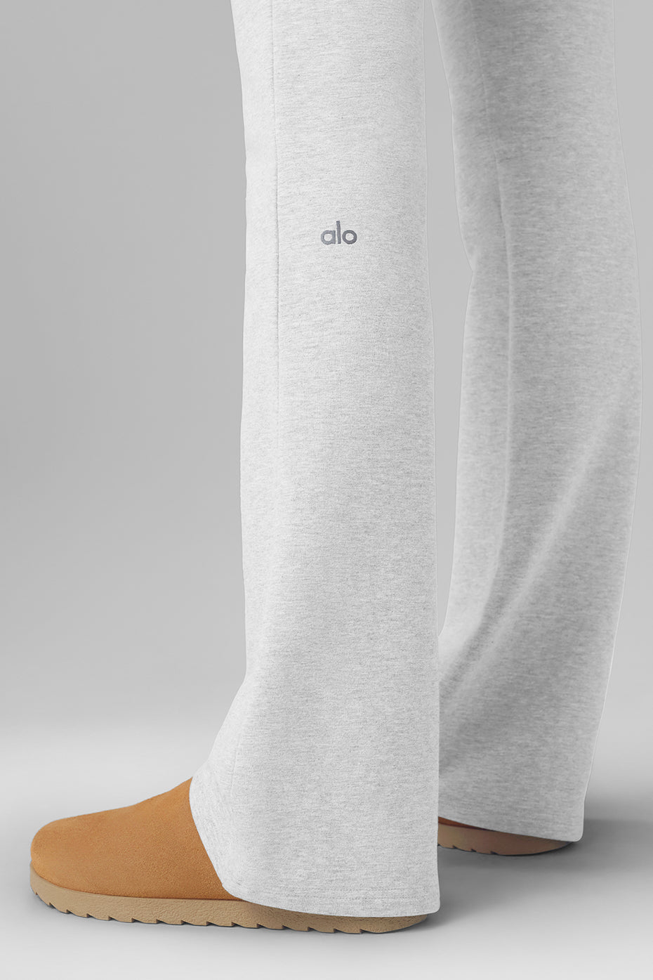 Side view of the sweatpants showing the flattering bootcut silhouette