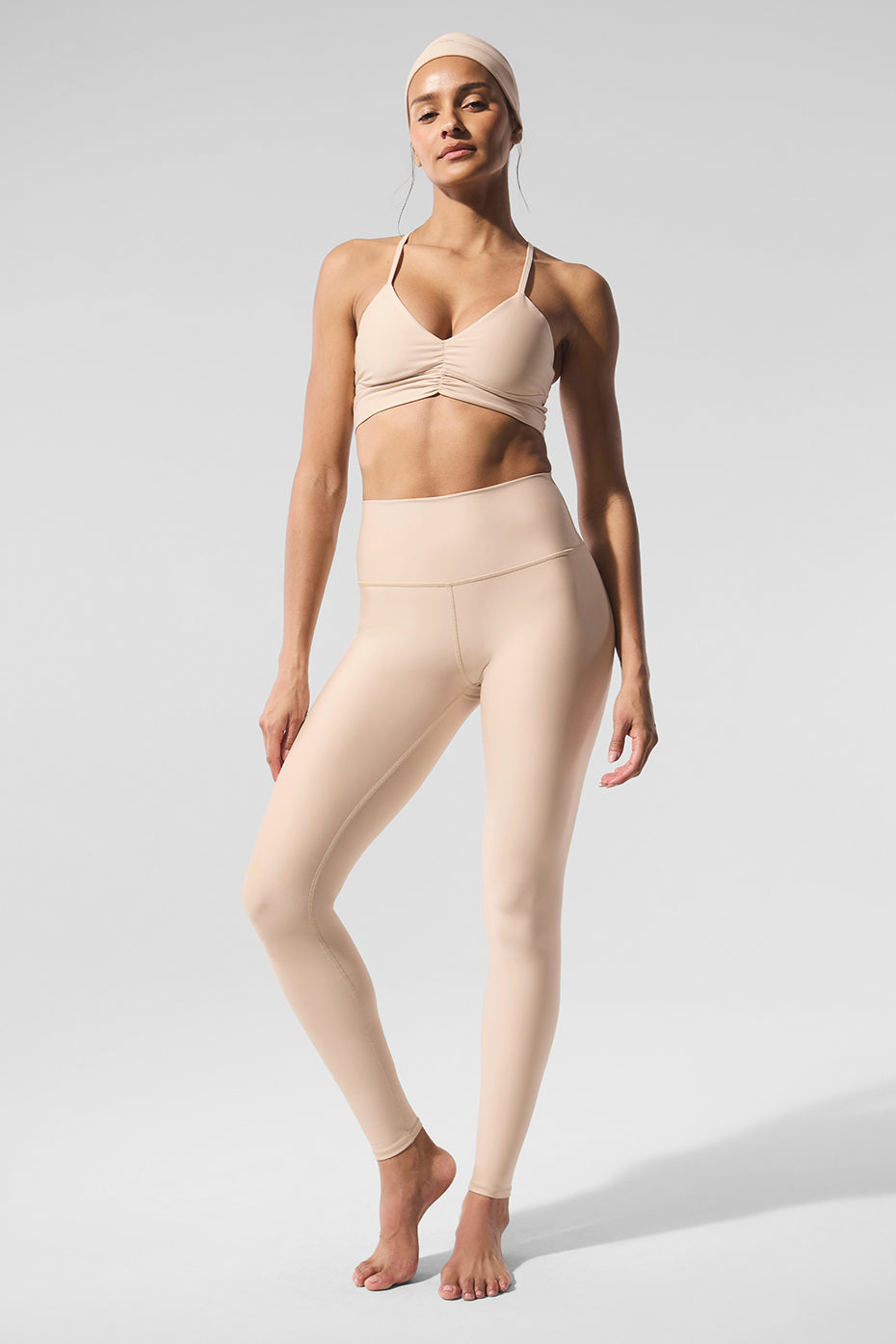 Side view of Airlift leggings, highlighting the four-way stretch and fit.