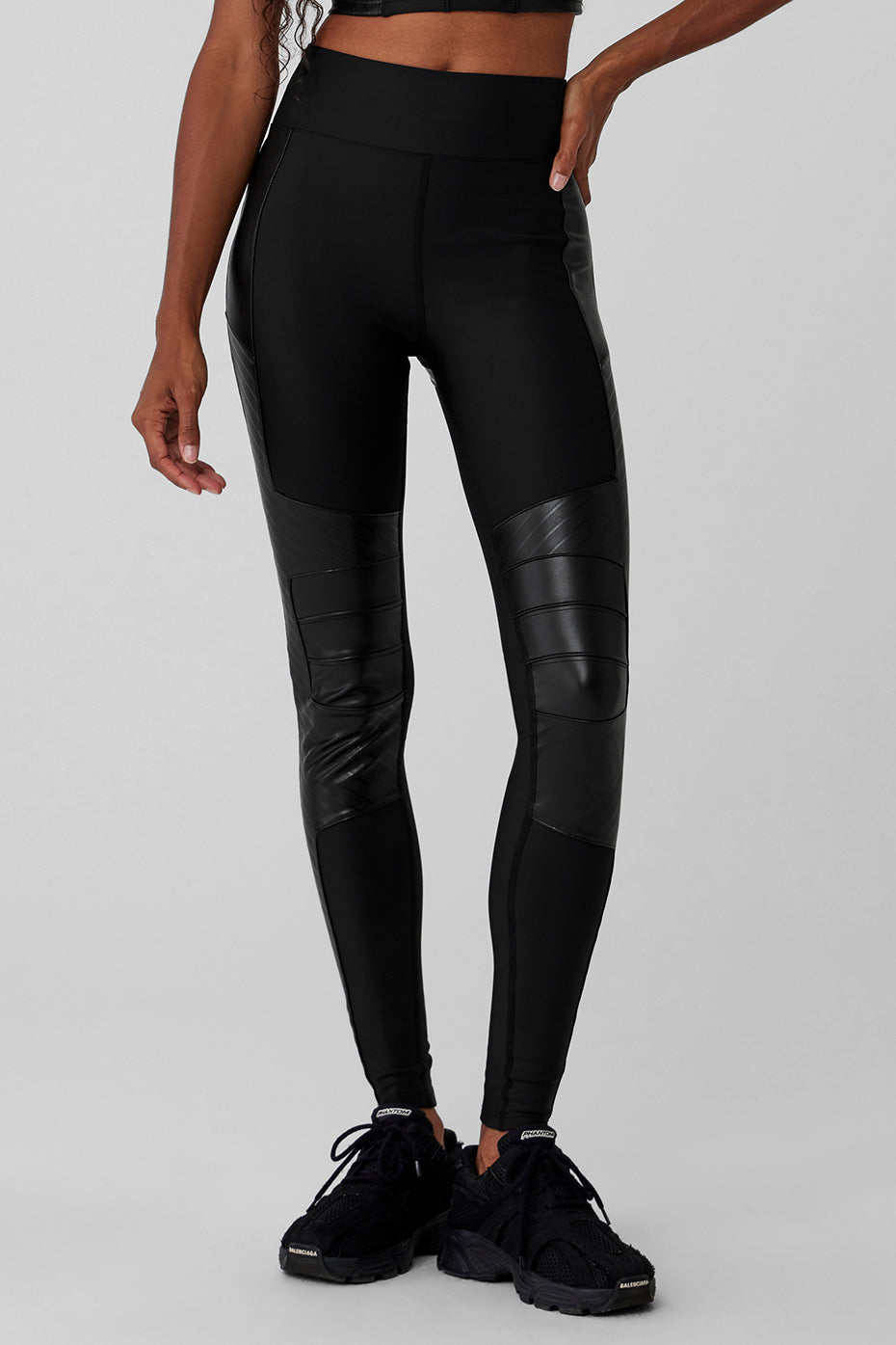 Airlift high-waist leggings in black, featuring faux leather panels.