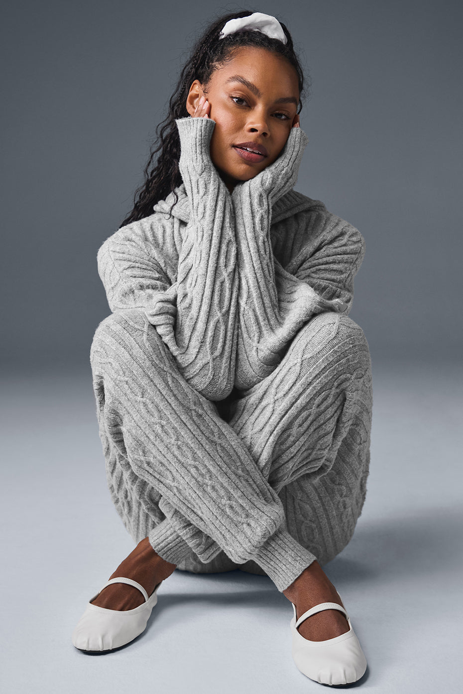Close-up of the drawstring waist and soft fabric of the winter pants.