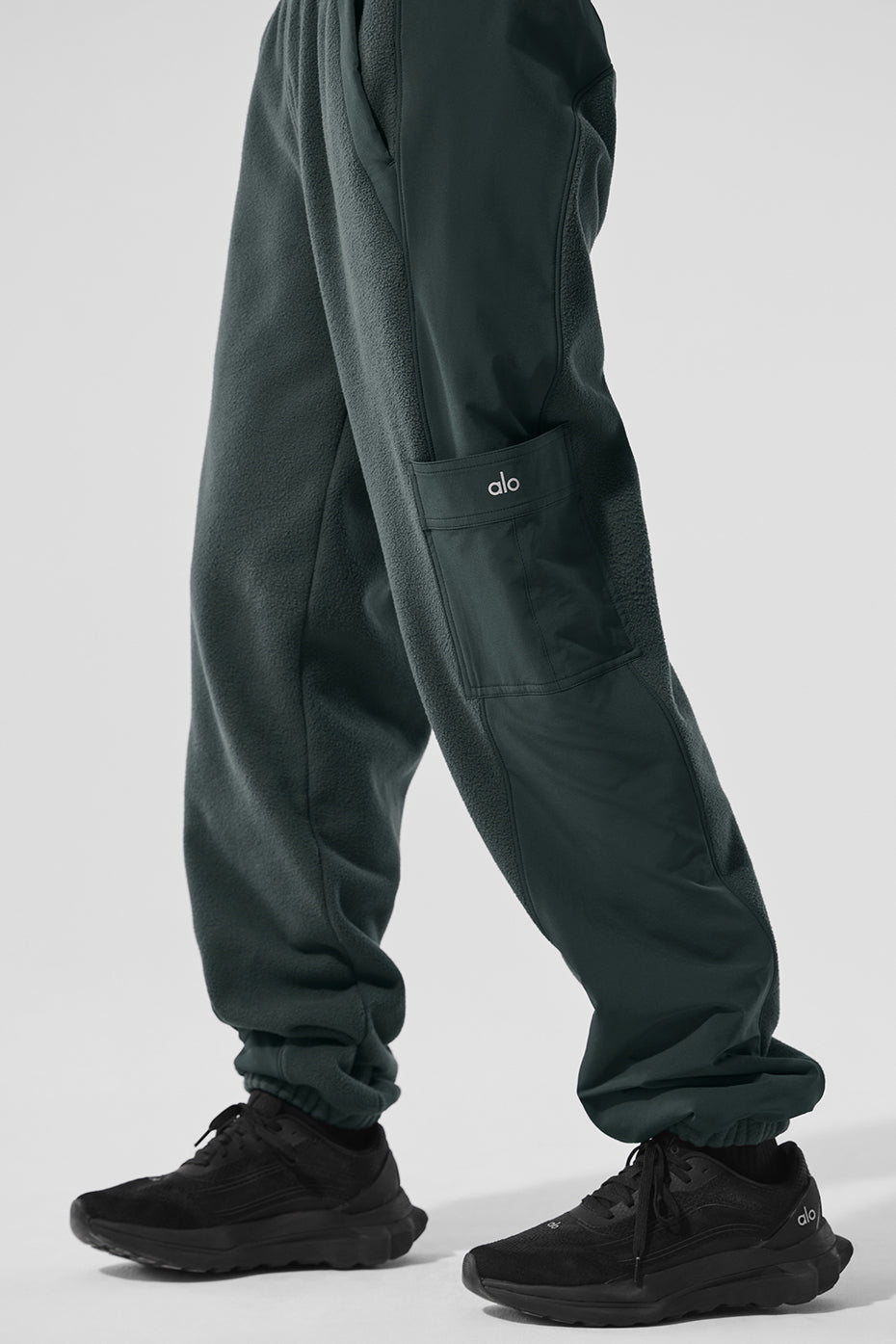 Fleece lined jogger pants with contrasting panels, front view