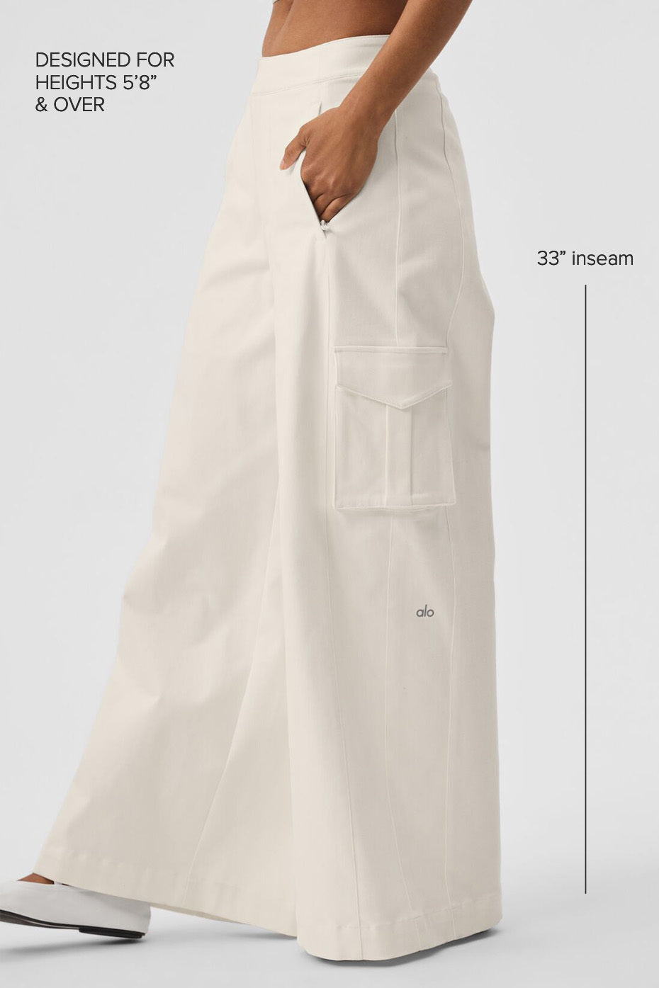 Side view of womens cargo pants with wide legs, perfect for casual outings.