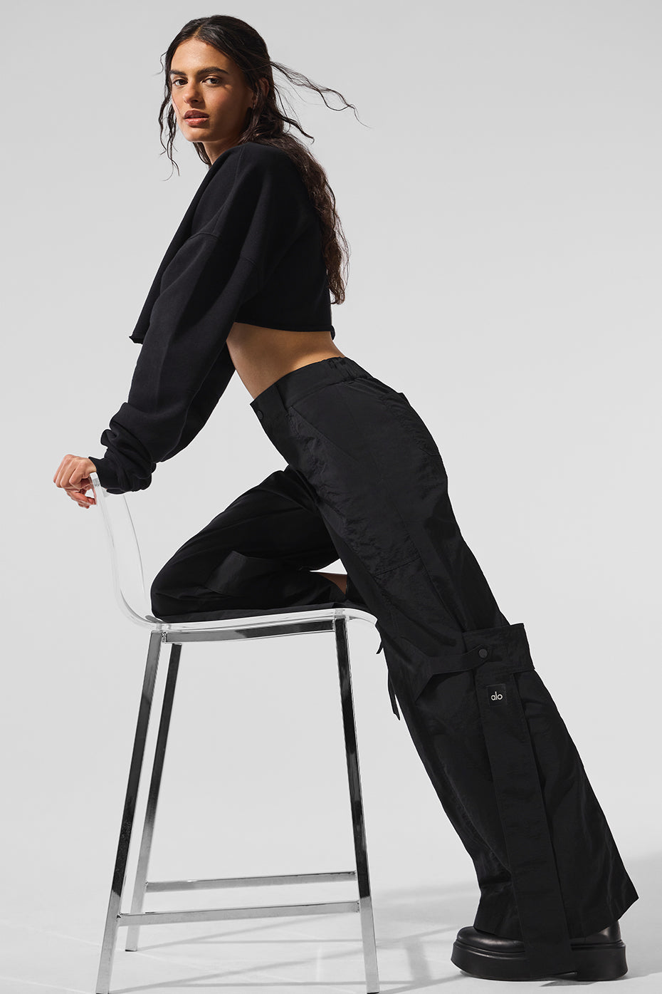 Womens utility pants with a high-waisted design, perfect for casual wear.
