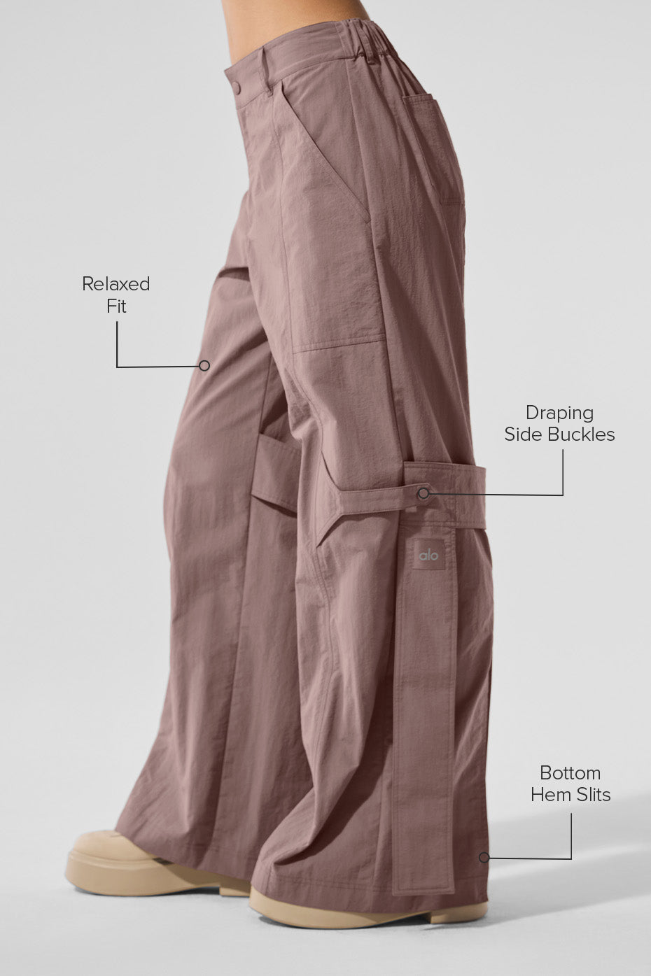 Side view of lightweight lounge pants womens, highlighting relaxed fit.