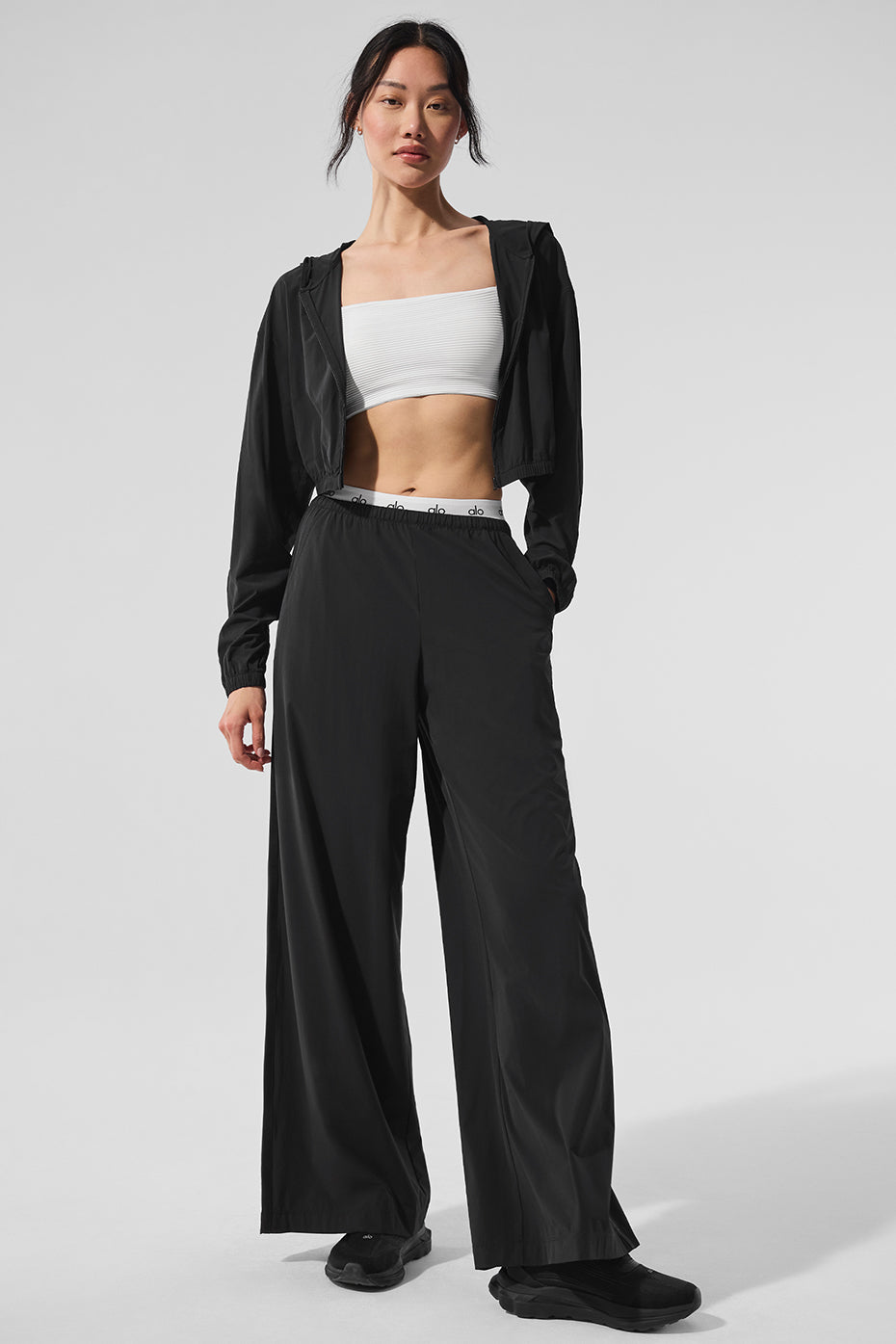 Close-up of the stretchy fabric in these comfortable wide leg yoga pants