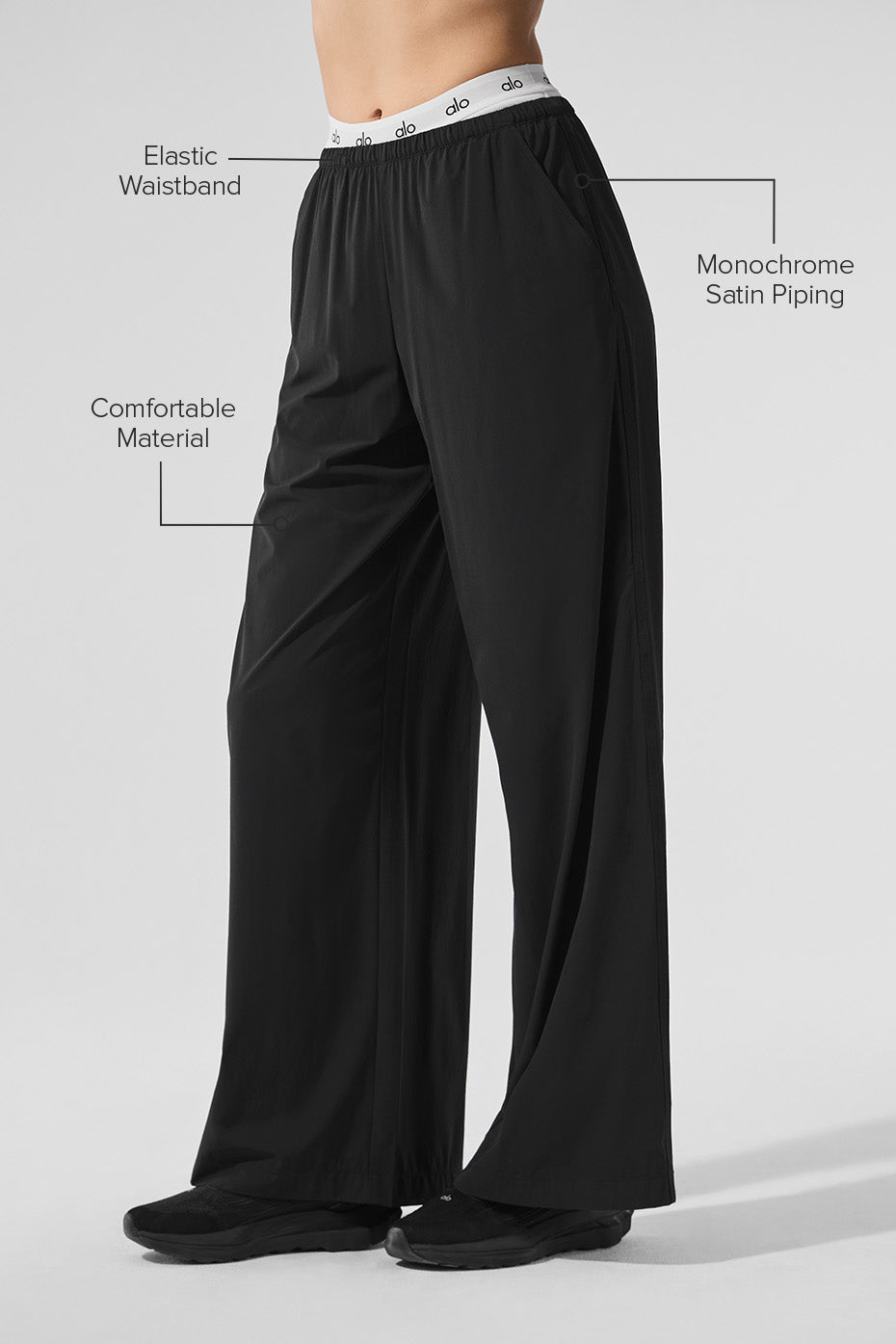 Close-up of the stretchy fabric in these comfortable wide leg yoga pants