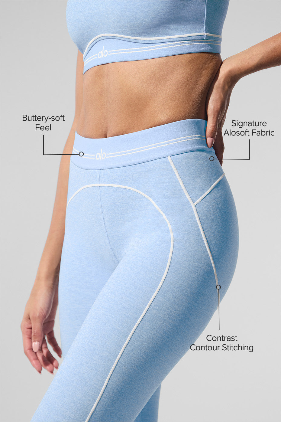 Detail shot of contrast stitching and sweetheart shape on back of leggings
