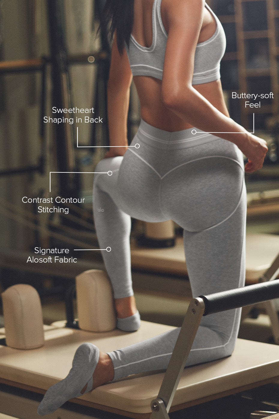 Side view showcasing the contouring stitching of the high-waisted leggings.