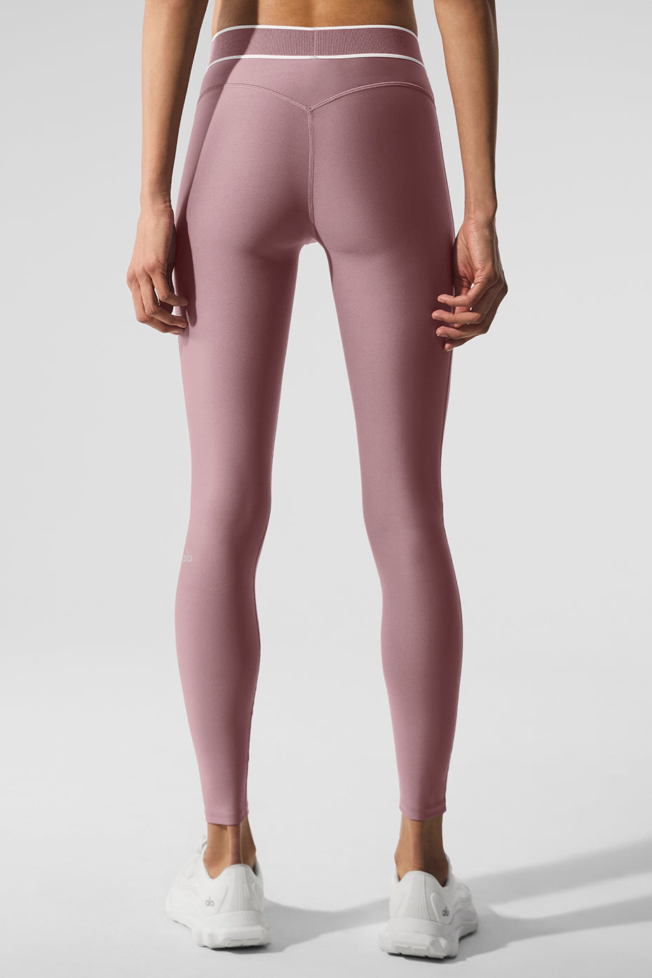 High-waist yoga leggings with contrast waistband for women in smoky quartz color