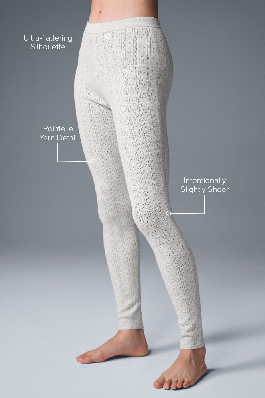 Close-up of pointelle texture on ss activewear legging showing its breathable design.