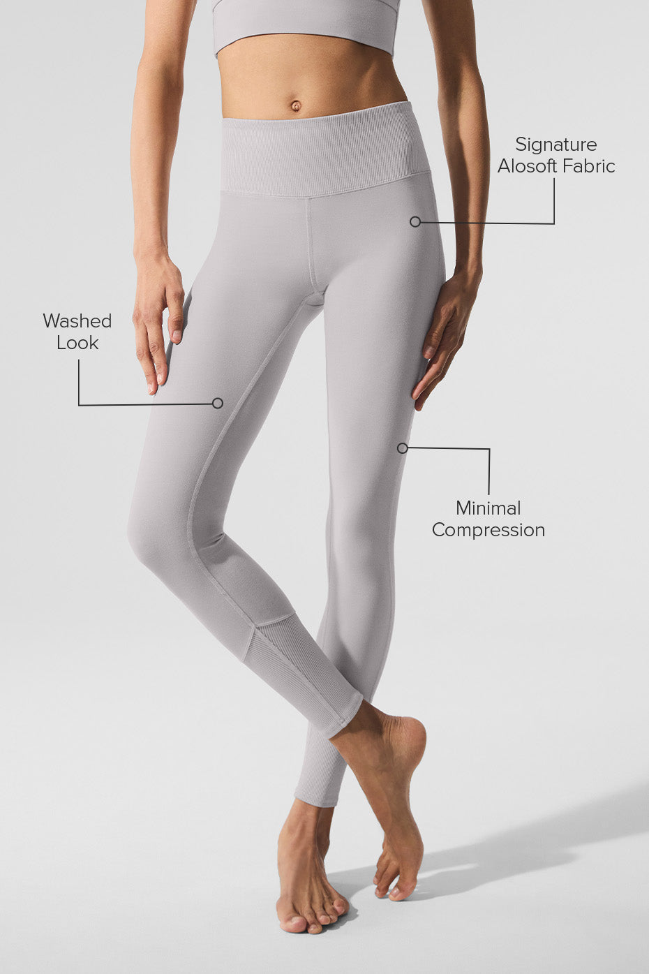 Woman practicing yoga in Alosoft Luxe High-Waist Lounge Leggings, demonstrating flexibility.