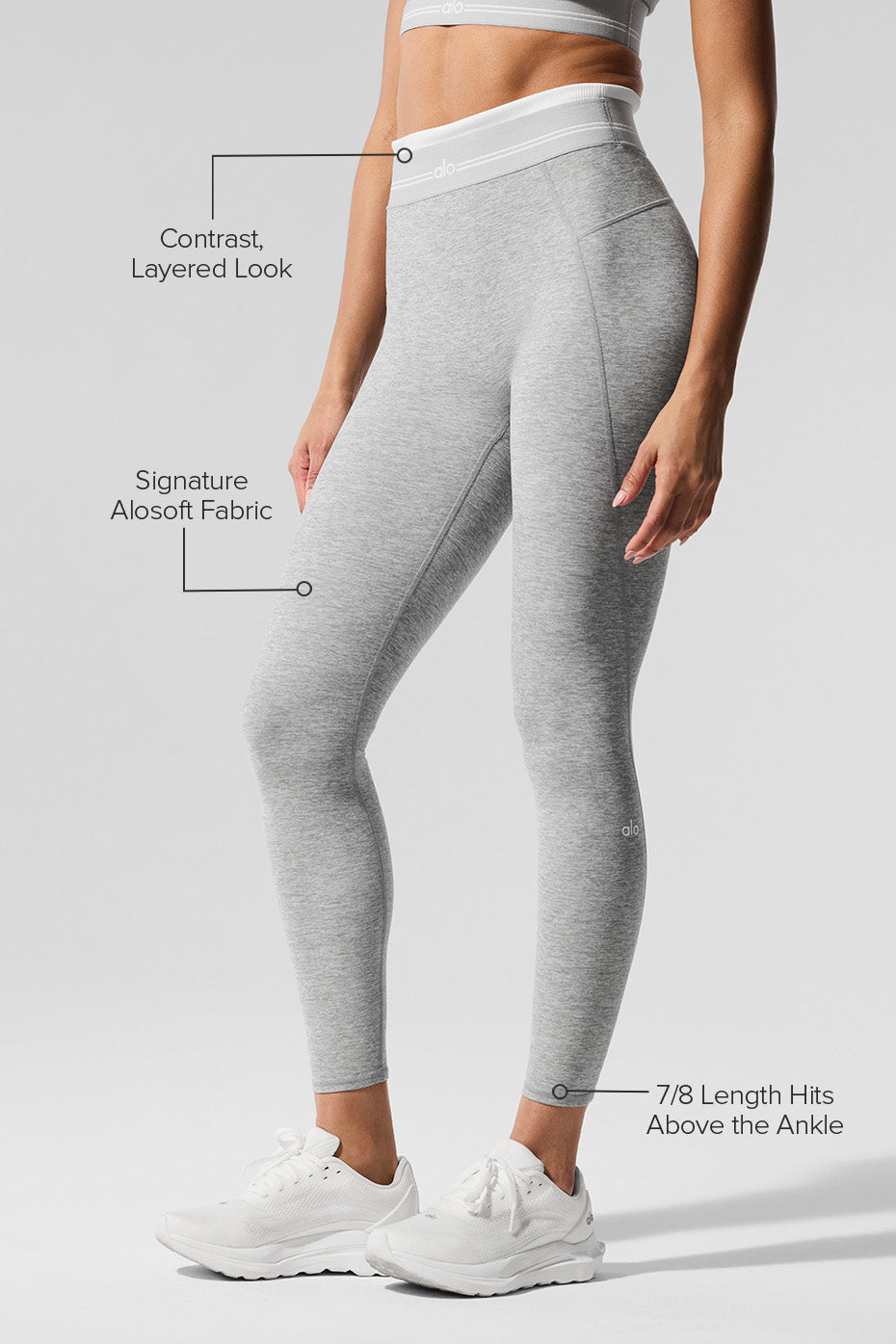 Side view showcasing the elastic waistband of Alosoft high-waist leggings.