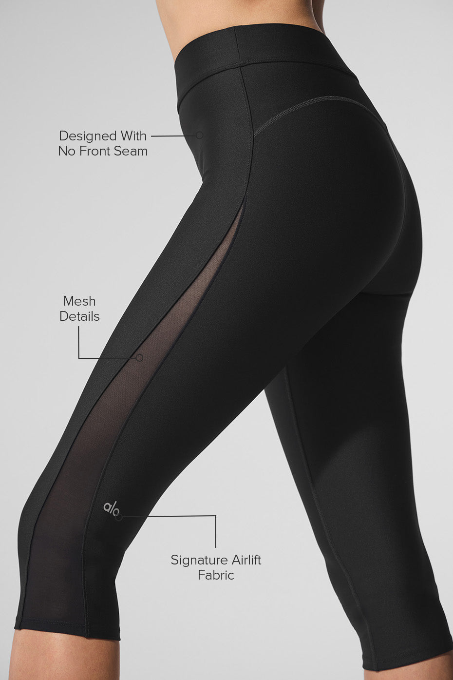 Side view of Airlift Mesh High-Waist Capri Leggings, highlighting the sweetheart outline.