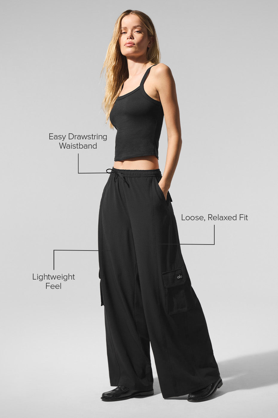 Side view of Dreamscape cargo pants highlighting oversized pockets.