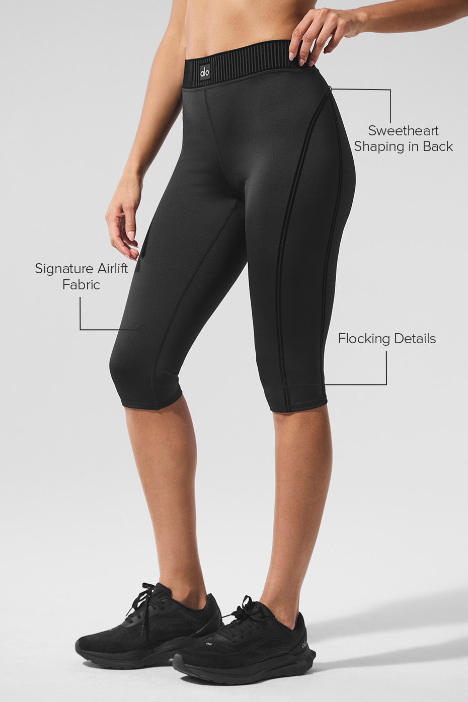 Side view of high-waist capri leggings during yoga pose