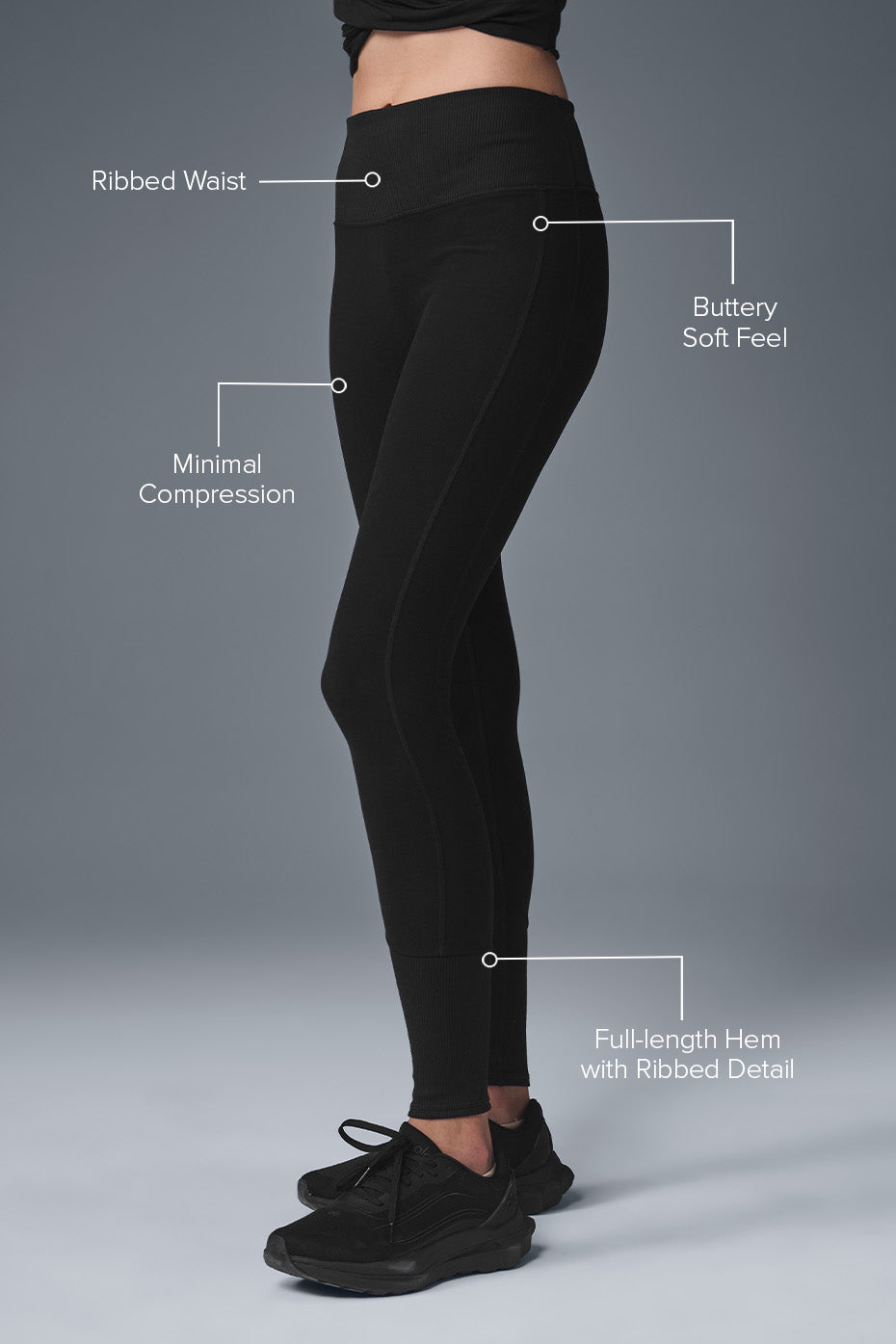 Side angle of Alosoft lounge leggings demonstrating the flattering fit and design.