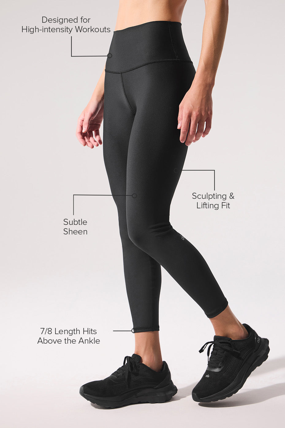 Side view of 7/8 Airlift leggings, highlighting the double-layered waistband.