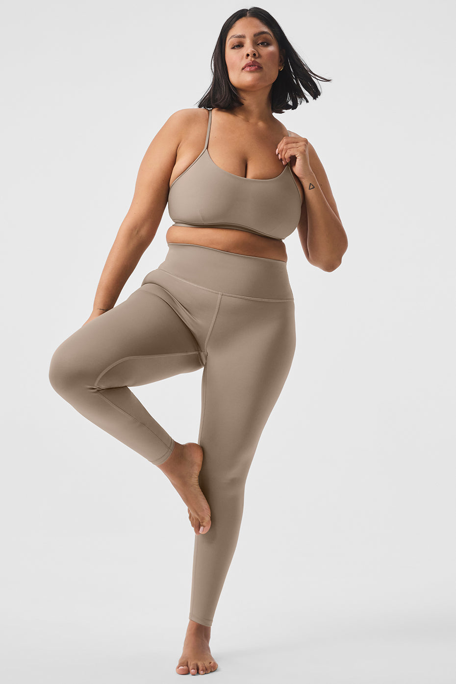 Close-up of Airlift fabric texture on high-waisted leggings