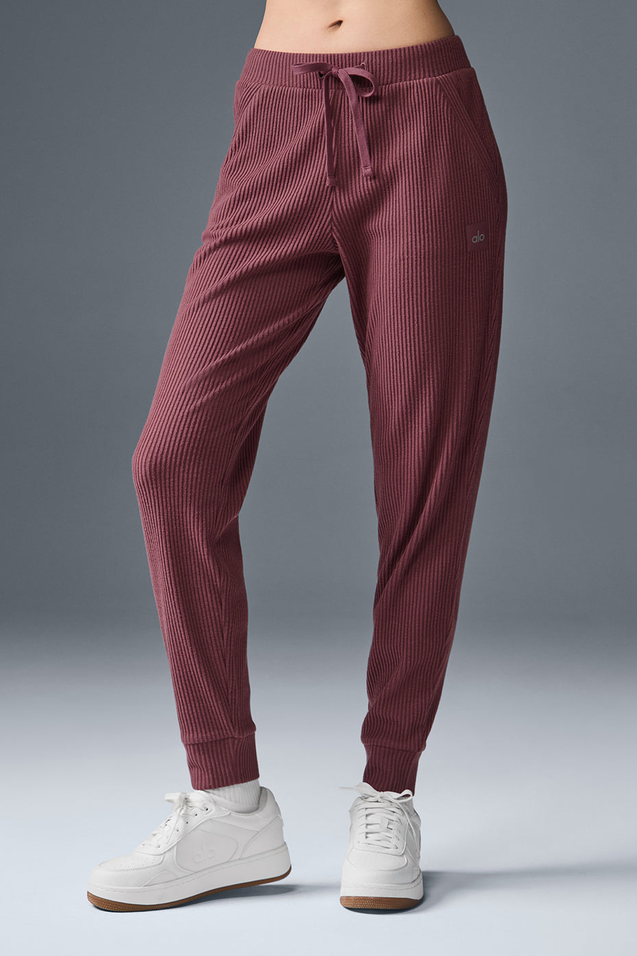 Front view of Muse Wide Leg Sweatpants in Burgundy Truffle, showcasing the soft fabric.