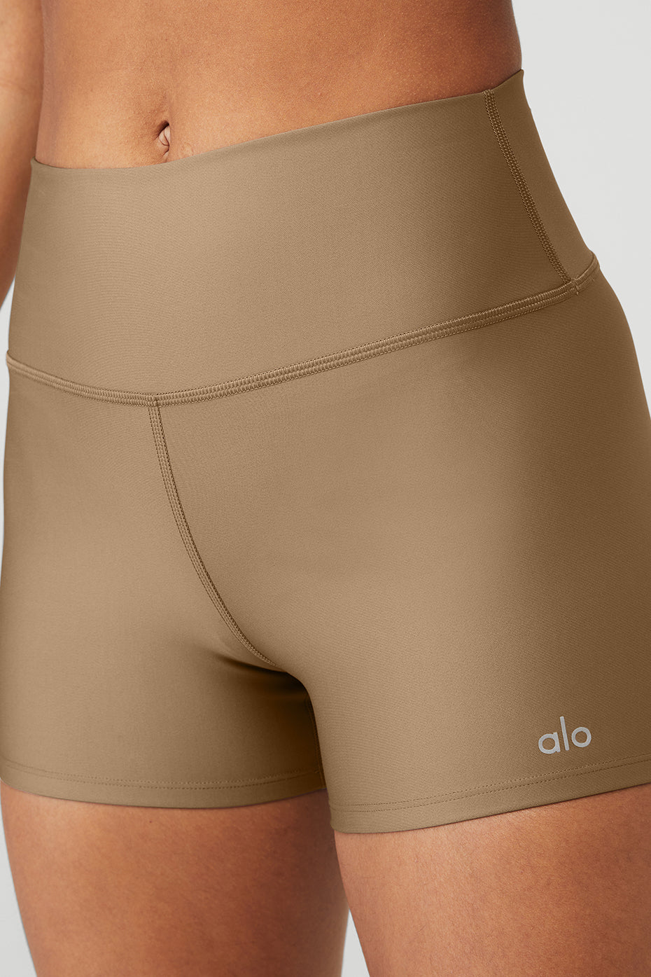 Close-up of the fabric texture on womens high-waist shorts